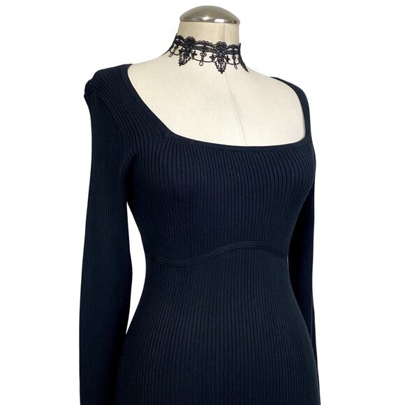 Stretch Gothic Ribbed Vampire Victorian Long Sleeve Sweater Dress - Picture 5 of 10